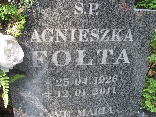Agnieszka Fołta  1926 Bolków - Grobonet - Wyszukiwarka osób pochowanych